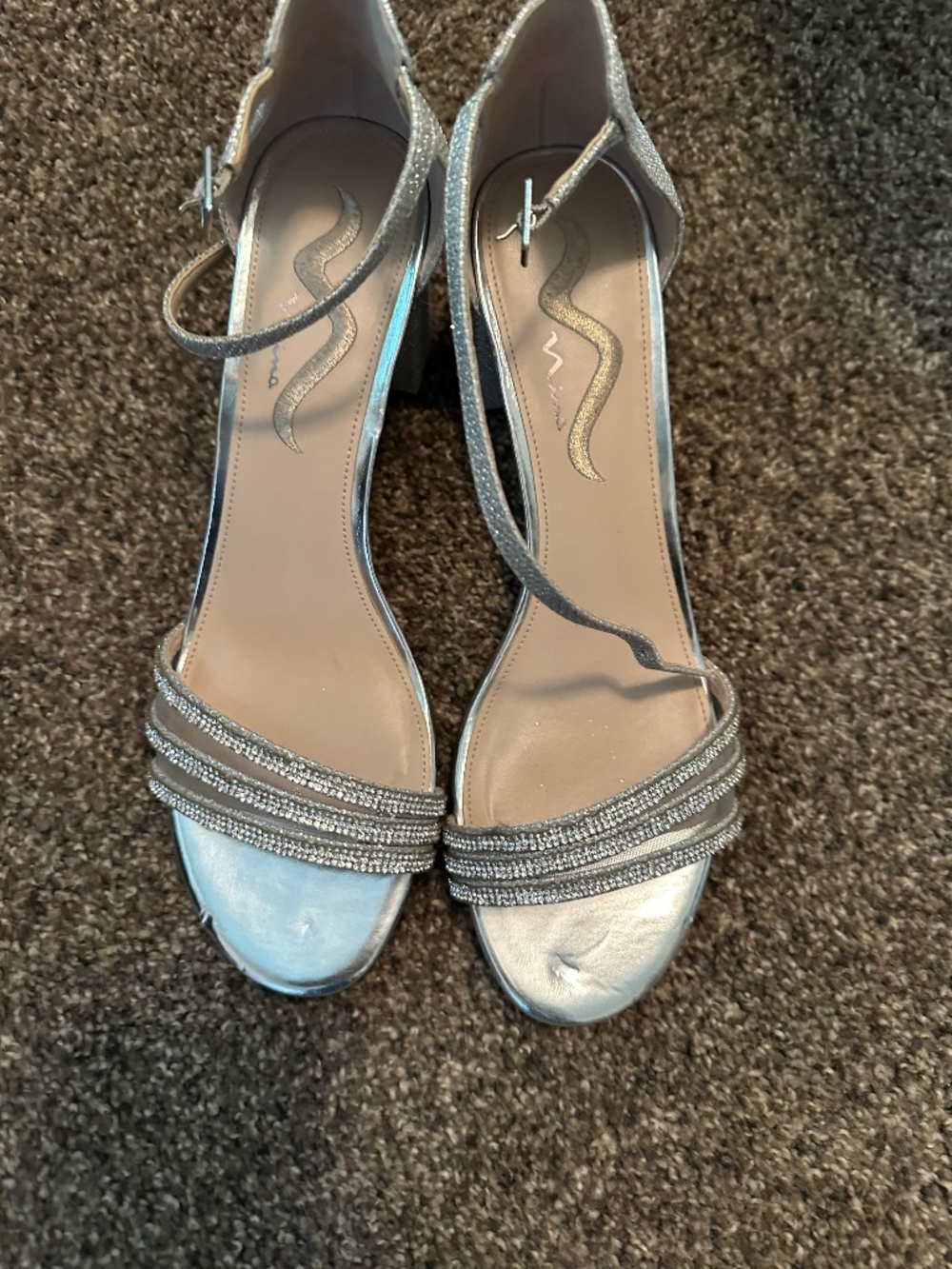 Nina Nagida Sandal Rhinestone Studded, Silver with block heel size 11